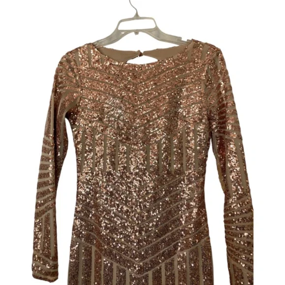 Latiste Sequin Rose Gold Dress Size Small Open Back Long Sleeve Glam Party Fairy - Picture 3 of 6